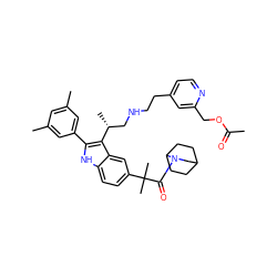 CC(=O)OCc1cc(CCNC[C@@H](C)c2c(-c3cc(C)cc(C)c3)[nH]c3ccc(C(C)(C)C(=O)N4CC5CCC4CC5)cc23)ccn1 ZINC000027074340