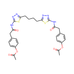 CC(=O)Oc1ccc(CC(=O)Nc2nnc(CCCCc3nnc(NC(=O)Cc4ccc(OC(C)=O)cc4)s3)s2)cc1 ZINC000653887484