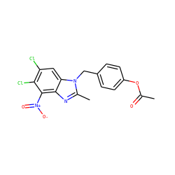 CC(=O)Oc1ccc(Cn2c(C)nc3c([N+](=O)[O-])c(Cl)c(Cl)cc32)cc1 ZINC000653700478