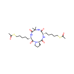 CC(=O)SCCCCC[C@@H]1NC(=O)[C@H]2CCCN2C(=O)[C@H](CCCCCSC(C)=O)NC(=O)C(C)(C)NC1=O ZINC000095573153