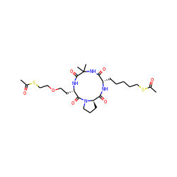 CC(=O)SCCCCC[C@@H]1NC(=O)[C@H]2CCCN2C(=O)[C@H](CCOCCSC(C)=O)NC(=O)C(C)(C)NC1=O ZINC000095573205