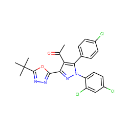 CC(=O)c1c(-c2nnc(C(C)(C)C)o2)nn(-c2ccc(Cl)cc2Cl)c1-c1ccc(Cl)cc1 ZINC000040423801