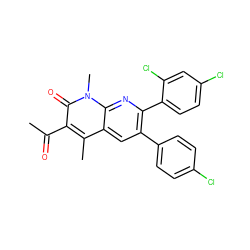 CC(=O)c1c(C)c2cc(-c3ccc(Cl)cc3)c(-c3ccc(Cl)cc3Cl)nc2n(C)c1=O ZINC000028568054