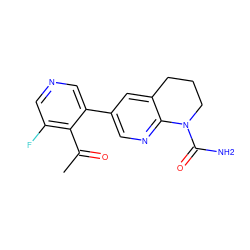 CC(=O)c1c(F)cncc1-c1cnc2c(c1)CCCN2C(N)=O ZINC001772581831