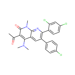 CC(=O)c1c(N(C)C)c2cc(-c3ccc(Cl)cc3)c(-c3ccc(Cl)cc3Cl)nc2n(C)c1=O ZINC000028567994