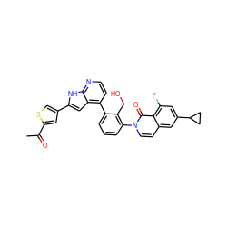 CC(=O)c1cc(-c2cc3c(-c4cccc(-n5ccc6cc(C7CC7)cc(F)c6c5=O)c4CO)ccnc3[nH]2)cs1 ZINC001772589331