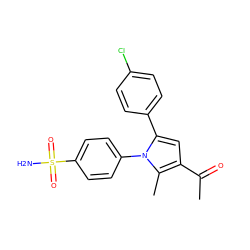 CC(=O)c1cc(-c2ccc(Cl)cc2)n(-c2ccc(S(N)(=O)=O)cc2)c1C ZINC000040421152