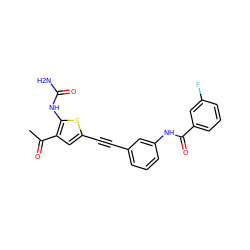 CC(=O)c1cc(C#Cc2cccc(NC(=O)c3cccc(F)c3)c2)sc1NC(N)=O ZINC000072140813