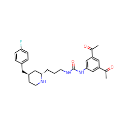 CC(=O)c1cc(NC(=O)NCCC[C@H]2C[C@H](Cc3ccc(F)cc3)CCN2)cc(C(C)=O)c1 ZINC000036093276