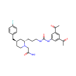 CC(=O)c1cc(NC(=O)NCCC[C@H]2C[C@H](Cc3ccc(F)cc3)CCN2CC(N)=O)cc(C(C)=O)c1 ZINC000036093270