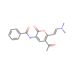 CC(=O)c1cc(NC(=O)c2ccccc2)c(=O)oc1/C=C/N(C)C ZINC000049952278