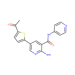 CC(=O)c1ccc(-c2cnc(N)c(C(=O)Nc3ccncc3)c2)s1 ZINC000149941833