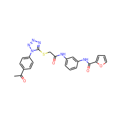 CC(=O)c1ccc(-n2nnnc2SCC(=O)Nc2cccc(NC(=O)c3ccco3)c2)cc1 ZINC000008828638