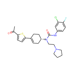 CC(=O)c1ccc(C2=CC[C@@H](N(CCN3CCCC3)C(=O)Nc3ccc(F)c(Cl)c3)CC2)s1 ZINC000028650259
