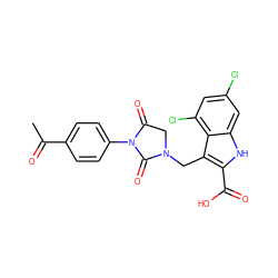 CC(=O)c1ccc(N2C(=O)CN(Cc3c(C(=O)O)[nH]c4cc(Cl)cc(Cl)c34)C2=O)cc1 ZINC000013492842