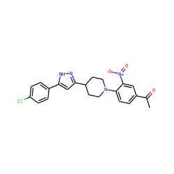 CC(=O)c1ccc(N2CCC(c3cc(-c4ccc(Cl)cc4)[nH]n3)CC2)c([N+](=O)[O-])c1 ZINC000013144204