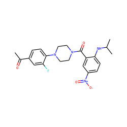 CC(=O)c1ccc(N2CCN(C(=O)c3cc([N+](=O)[O-])ccc3NC(C)C)CC2)c(F)c1 ZINC000040976620