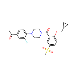 CC(=O)c1ccc(N2CCN(C(=O)c3cc(S(C)(=O)=O)ccc3OCC3CC3)CC2)c(F)c1 ZINC000040429796