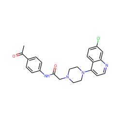 CC(=O)c1ccc(NC(=O)CN2CCN(c3ccnc4cc(Cl)ccc34)CC2)cc1 ZINC001772639236