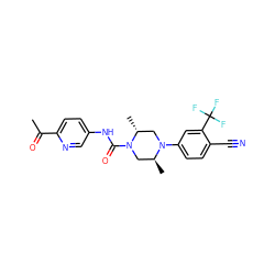 CC(=O)c1ccc(NC(=O)N2C[C@H](C)N(c3ccc(C#N)c(C(F)(F)F)c3)C[C@H]2C)cn1 ZINC000013679728