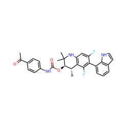 CC(=O)c1ccc(NC(=O)O[C@@H]2[C@@H](C)c3c(cc(F)c(-c4cccc5cc[nH]c45)c3F)NC2(C)C)cc1 ZINC000066078260