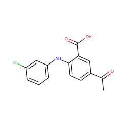 CC(=O)c1ccc(Nc2cccc(Cl)c2)c(C(=O)O)c1 ZINC000084705378