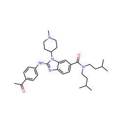 CC(=O)c1ccc(Nc2nc3ccc(C(=O)N(CCC(C)C)CCC(C)C)cc3n2C2CCN(C)CC2)cc1 ZINC000028823389