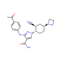 CC(=O)c1ccc(Nc2nn([C@H]3CC[C@H](N4CCC4)C[C@@H]3C#N)cc2C(N)=O)cc1 ZINC000221188319