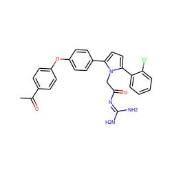 CC(=O)c1ccc(Oc2ccc(-c3ccc(-c4ccccc4Cl)n3CC(=O)N=C(N)N)cc2)cc1 ZINC000014962112