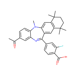 CC(=O)c1ccc2c(c1)N=C(c1ccc(C(=O)O)c(F)c1)c1cc3c(cc1N2C)C(C)(C)CCC3(C)C ZINC000028708899