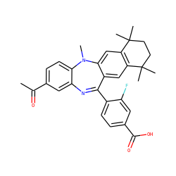 CC(=O)c1ccc2c(c1)N=C(c1ccc(C(=O)O)cc1F)c1cc3c(cc1N2C)C(C)(C)CCC3(C)C ZINC000028708896