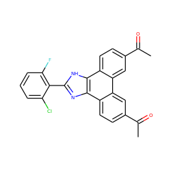 CC(=O)c1ccc2c(c1)c1cc(C(C)=O)ccc1c1[nH]c(-c3c(F)cccc3Cl)nc21 ZINC000045245542