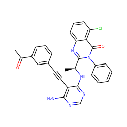 CC(=O)c1cccc(C#Cc2c(N)ncnc2N[C@@H](C)c2nc3cccc(Cl)c3c(=O)n2-c2ccccc2)c1 ZINC000219089315