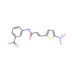 CC(=O)c1cccc(NC(=O)/C=C/c2ccc([N+](=O)[O-])s2)c1 ZINC000004078811