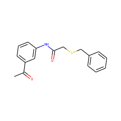 CC(=O)c1cccc(NC(=O)CSCc2ccccc2)c1 ZINC000000460007