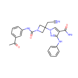 CC(=O)c1cccc(NC(=O)N2CC(CC#N)(n3cc(C(N)=O)c(Nc4ccccc4)n3)C2)c1 ZINC000222094031