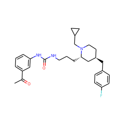 CC(=O)c1cccc(NC(=O)NCCC[C@H]2C[C@H](Cc3ccc(F)cc3)CCN2CC2CC2)c1 ZINC000036093277