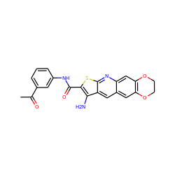 CC(=O)c1cccc(NC(=O)c2sc3nc4cc5c(cc4cc3c2N)OCCO5)c1 ZINC000013503459