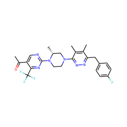 CC(=O)c1cnc(N2CCN(c3nnc(Cc4ccc(F)cc4)c(C)c3C)C[C@H]2C)nc1C(F)(F)F ZINC000201150698