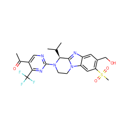 CC(=O)c1cnc(N2CCn3c(nc4cc(CO)c(S(C)(=O)=O)cc43)[C@@H]2C(C)C)nc1C(F)(F)F ZINC000147702533