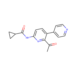 CC(=O)c1nc(NC(=O)C2CC2)ccc1-c1ccncc1 ZINC000049090020