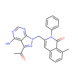 CC(=O)c1nn(Cc2cc3cccc(C)c3c(=O)n2-c2ccccc2)c2ncnc(N)c12 ZINC000088345928