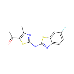 CC(=O)c1sc(Nc2nc3ccc(F)cc3s2)nc1C ZINC000004101973