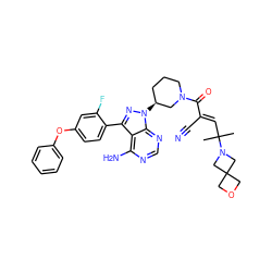 CC(C)(/C=C(\C#N)C(=O)N1CCC[C@H](n2nc(-c3ccc(Oc4ccccc4)cc3F)c3c(N)ncnc32)C1)N1CC2(COC2)C1 ZINC000207709927