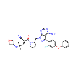 CC(C)(/C=C(\C#N)C(=O)N1CCC[C@H]1Cn1nc(-c2ccc(Oc3ccccc3)cc2F)c2c(N)ncnc21)NC1COC1 ZINC000207759653