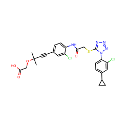 CC(C)(C#Cc1ccc(NC(=O)CSc2nnnn2-c2ccc(C3CC3)cc2Cl)c(Cl)c1)OCC(=O)O ZINC000028823604