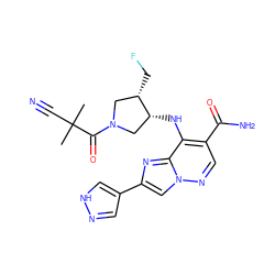 CC(C)(C#N)C(=O)N1C[C@H](CF)[C@H](Nc2c(C(N)=O)cnn3cc(-c4cn[nH]c4)nc23)C1 ZINC001772606245