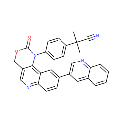 CC(C)(C#N)c1ccc(N2C(=O)OCc3cnc4ccc(-c5cnc6ccccc6c5)cc4c32)cc1 ZINC000096170445