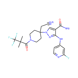 CC(C)(C(=O)N1CCC(CC#N)(n2cc(C(N)=O)c(Nc3ccnc(F)c3)n2)CC1)C(F)(F)F ZINC000220957889