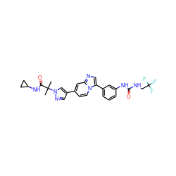 CC(C)(C(=O)NC1CC1)n1cc(-c2ccn3c(-c4cccc(NC(=O)NCC(F)(F)F)c4)cnc3c2)cn1 ZINC000169704623